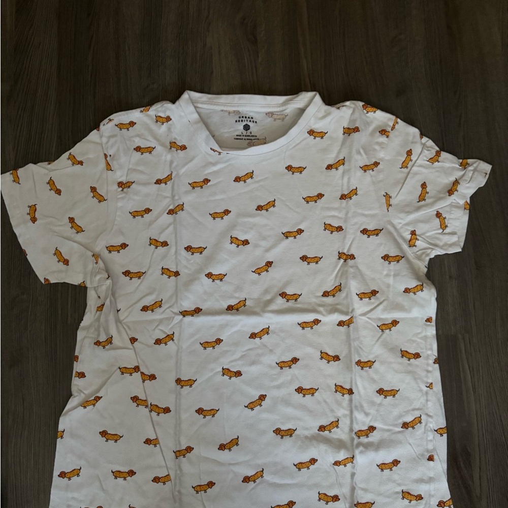 White T-Shirt with Orange Dog Print